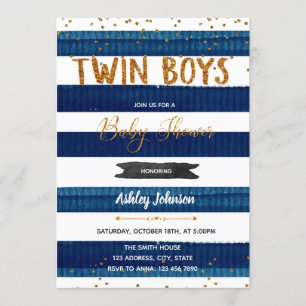 Invitación al confetti de Twins Boys Baby Shower