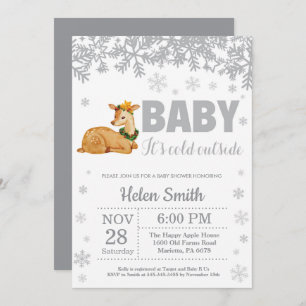 Invitación al copo de nieve Baby Shower Deer Winte