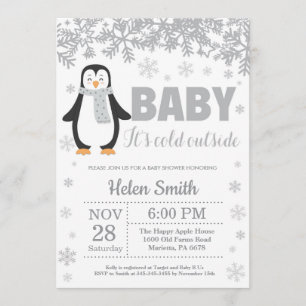 Invitación al copo de nieve de Baby Shower Penguin