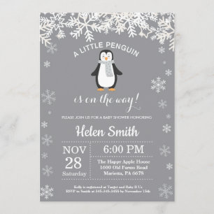 Invitación al copo de nieve de Baby Shower Penguin