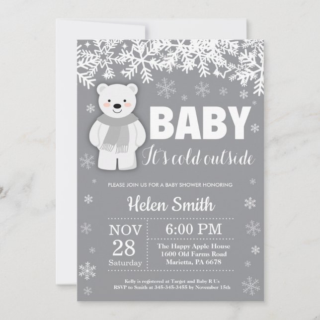 Invitación al copo de nieve de Baby Shower Polar B (Anverso)