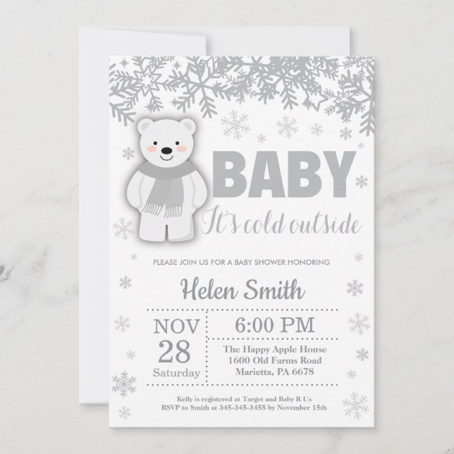 Invitación al copo de nieve de Baby Shower Polar B (Anverso)