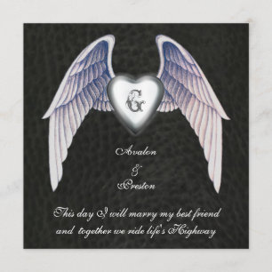 Invitación al corazón alado cromado y falso de cue