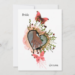 Invitación al corazón, flores y mariposas