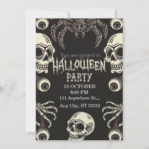 Invitación al cráneo de Halloween Blanco negro