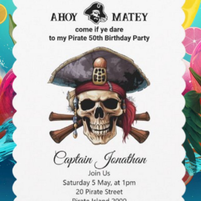 Invitación al cráneo pirata fiesta (Party Pirates  Is The Destination For Every Celebration And Every Moment.)