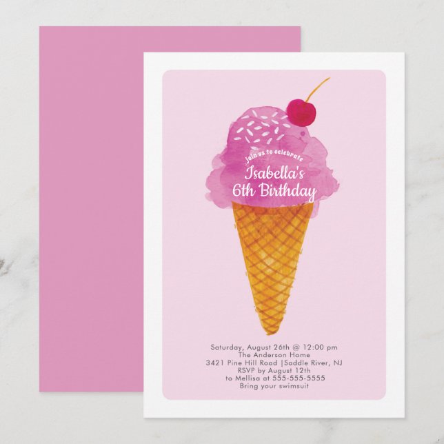 Invitación al Crema de Hielo de Fiesta de Cumpleañ (Anverso / Reverso)