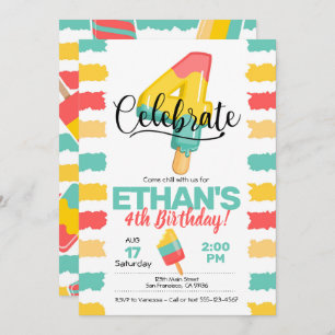 Invitación al cuarto cumpleaños con Popsicle