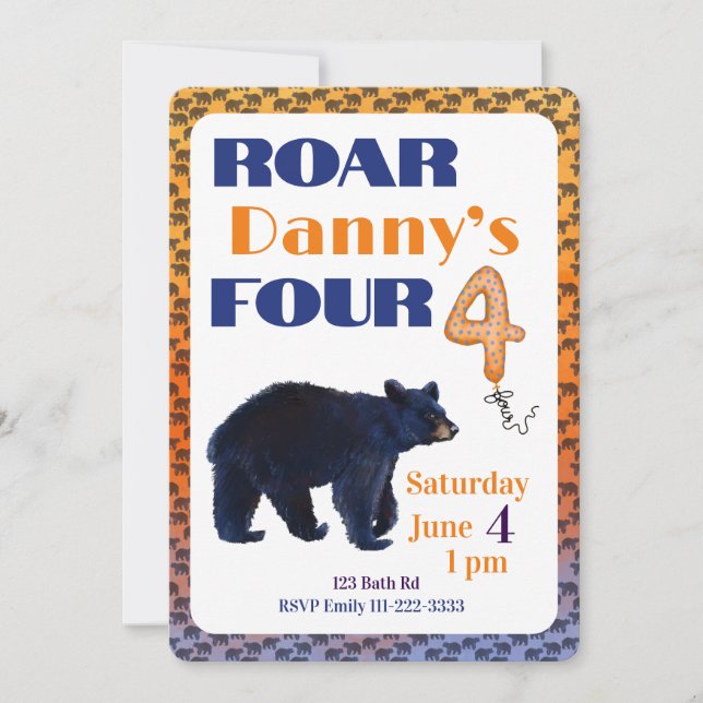 Invitación al cuarto cumpleaños de Roar Four Bear (Anverso)
