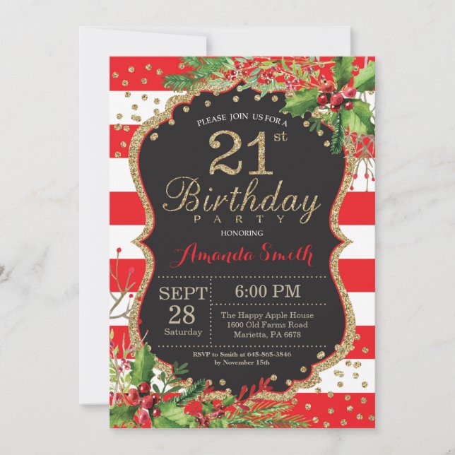Invitación al cumpleaños 21. Navidades Red Black G (Anverso)