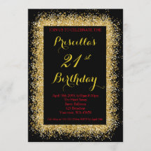 Invitación al cumpleaños 21, negro, confetti, oro