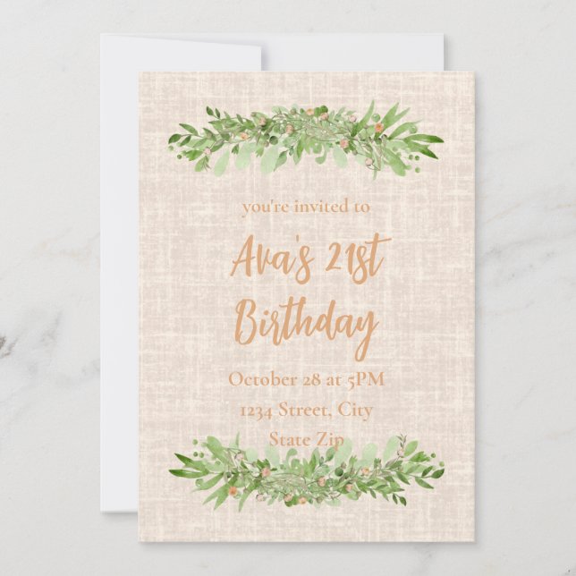 Invitación al cumpleaños 21 - Verdor de línea | Ve (Anverso)