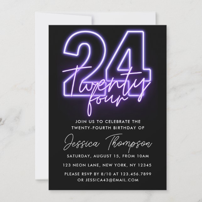 Invitación al cumpleaños 24 de Purple Neon (Anverso)