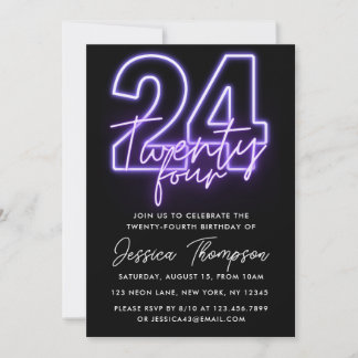 Invitación al cumpleaños 24 de Purple Neon