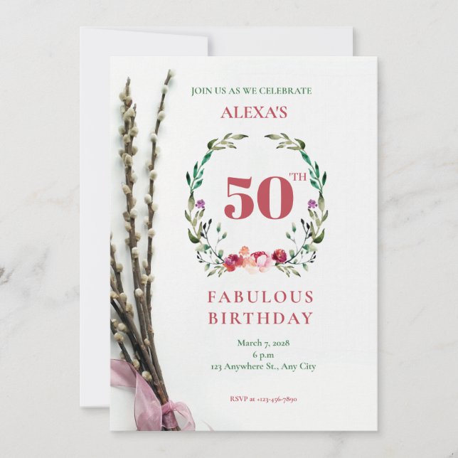 Invitación al cumpleaños 50 de la floral verde (Anverso)