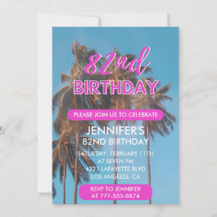 invitación al cumpleaños 82 verano rosa palmera