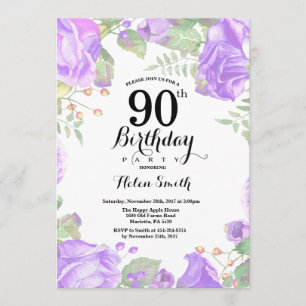 Invitación al cumpleaños 90 a la Floral púrpura bo