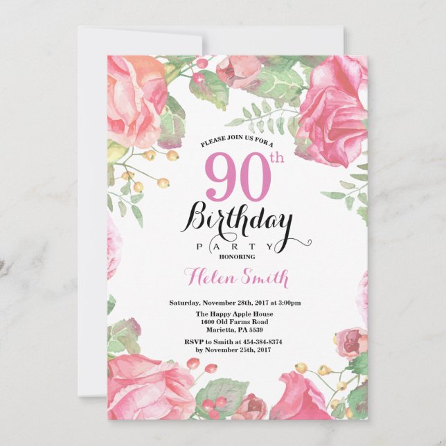 Invitación al cumpleaños 90 de Botánica Floral (Anverso)
