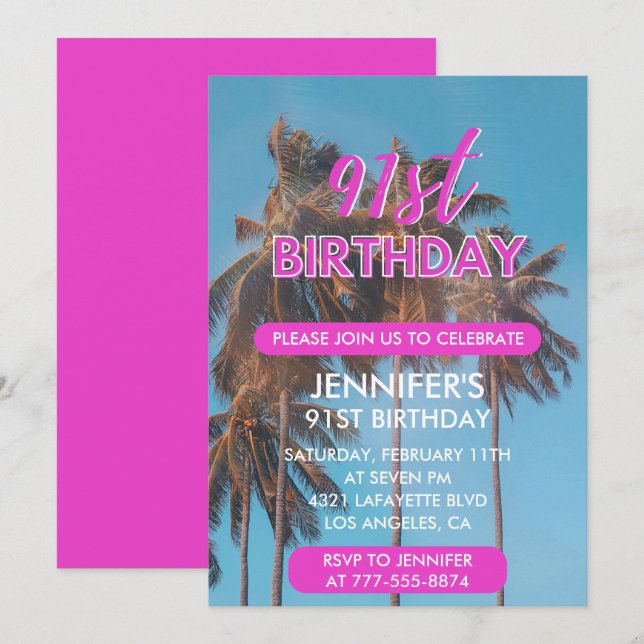 invitación al cumpleaños 91 de Summer Pink Palm tr (Anverso / Reverso)