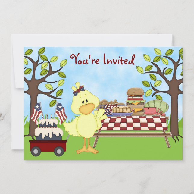 Invitación al cumpleaños a ~ Chicas para un picnic (Anverso)