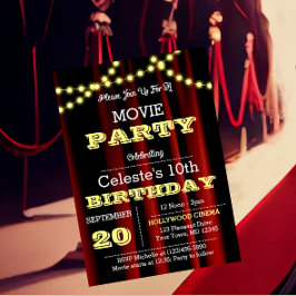 Invitación al cumpleaños amarillo de Movie Lights