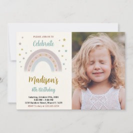 Invitación al cumpleaños arcoiris con foto