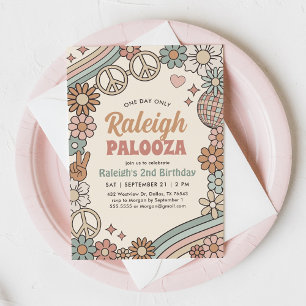 Invitación al cumpleaños arcoiris de Groovy Retro 