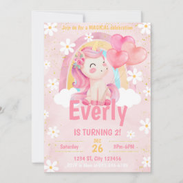 Invitación al cumpleaños arcoiris de Unicornio par