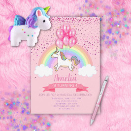 Invitación al cumpleaños arcoiris de Unicornio ros