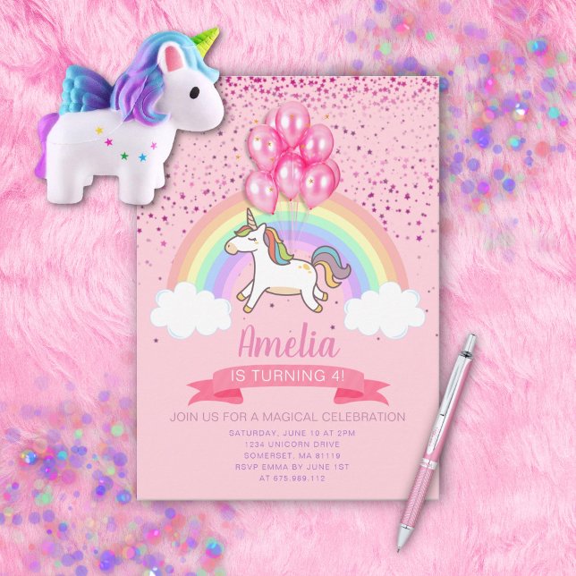 Invitación al cumpleaños arcoiris de Unicornio ros (Subido por el creador)