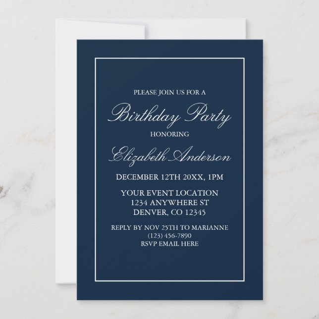 Invitación al cumpleaños azul de la Marina Minimal (Anverso)