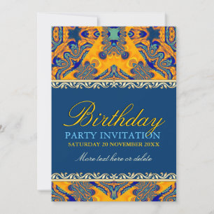 Invitación al cumpleaños azul del Naranja Batik tr