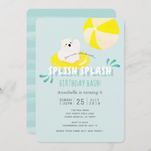 Invitación al cumpleaños azul del oso polar Splish