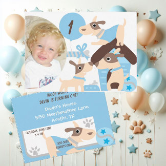 Invitación al cumpleaños azul del perro del perro