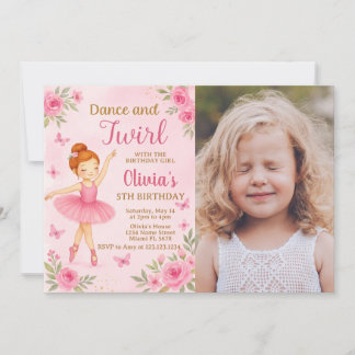 Invitación al cumpleaños Ballerina editable con fo