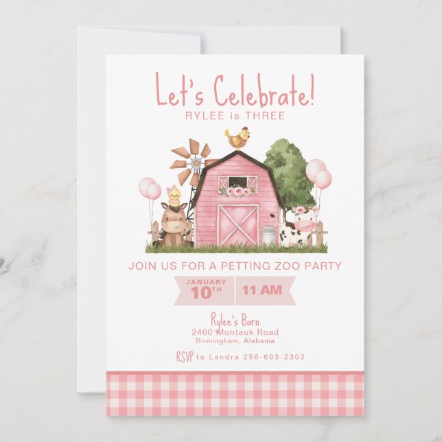 Invitación al cumpleaños Barnyard ・ Fiesta de anim (Anverso)