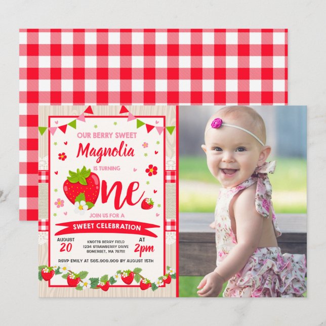 Invitación al cumpleaños Berry Sweet Fiesta (Anverso / Reverso)