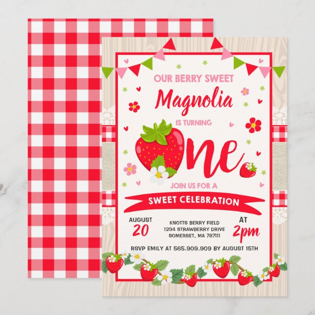 Invitación al cumpleaños Berry Sweet Fiesta (Anverso / Reverso)