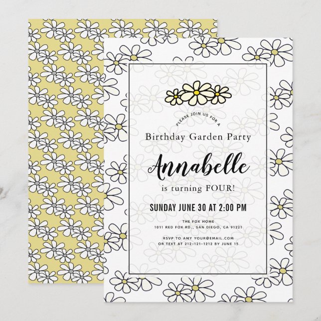 Invitación al cumpleaños blanco del Fiesta Daisy G (Anverso / Reverso)
