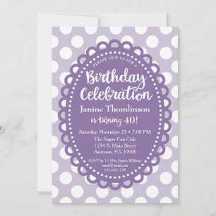 Invitación al cumpleaños blanco morado: puntos de
