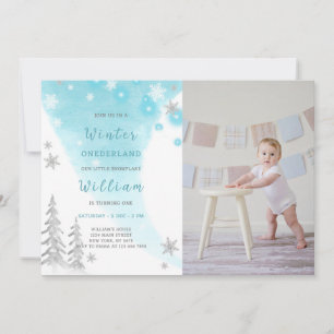 Invitación al cumpleaños Blue Winter Onederland Fo