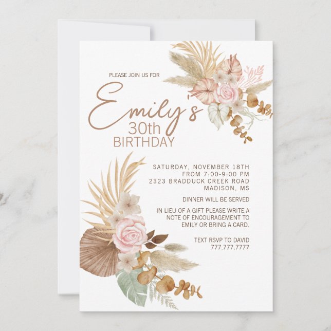 Invitación al cumpleaños Boho - Cualquier edad (Anverso)