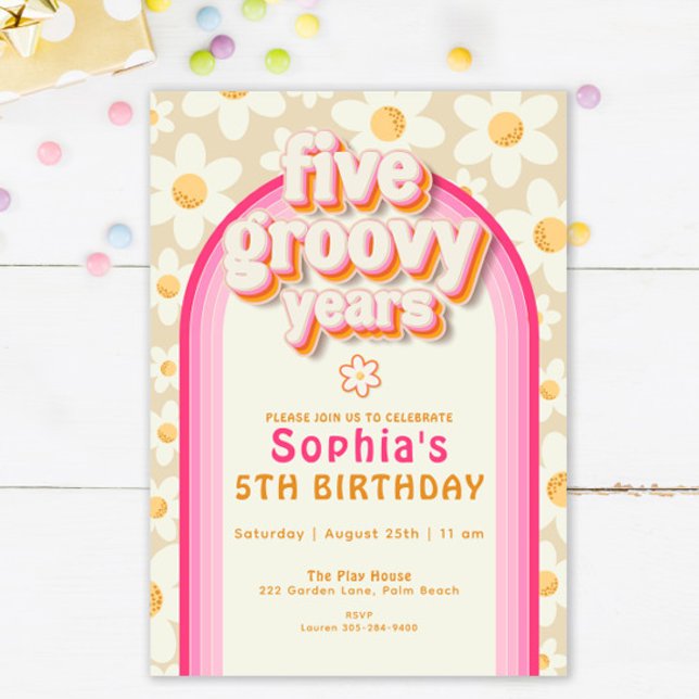 Invitación al cumpleaños Boho Daisy Rainbow - Retr (Subido por el creador)