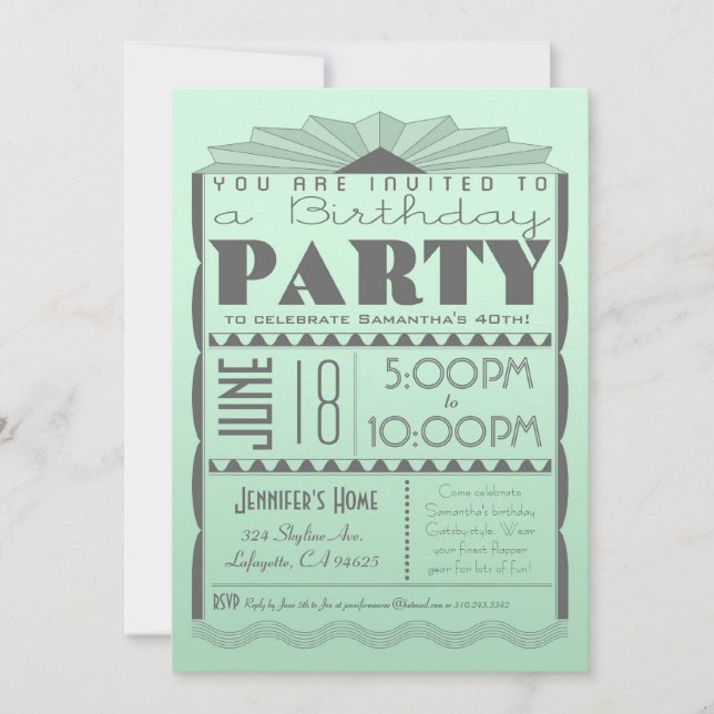 Invitación al cumpleaños - Casa de estilo Gatsby (Anverso)