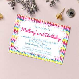 Invitación al cumpleaños Chevron Rainbow
