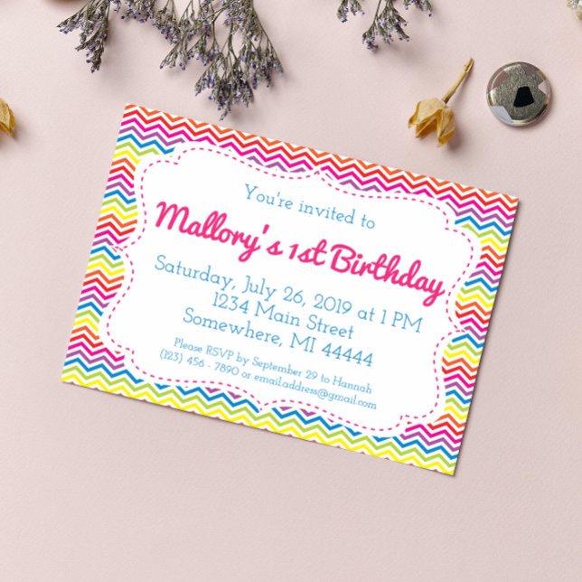 Invitación al cumpleaños Chevron Rainbow (Subido por el creador)