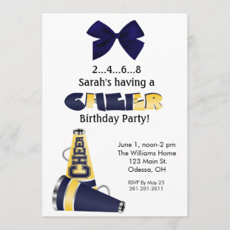 Invitación al cumpleaños con alegría azul y amaril