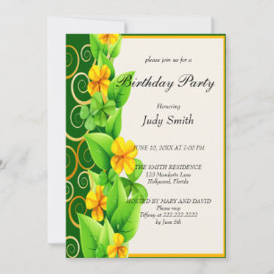 Invitación al cumpleaños con floración amarilla de