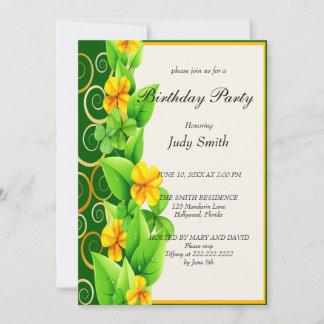 Invitación al cumpleaños con floración amarilla de