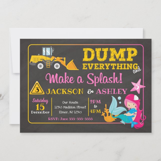 Invitación al cumpleaños conjunta de construcción  (Anverso)